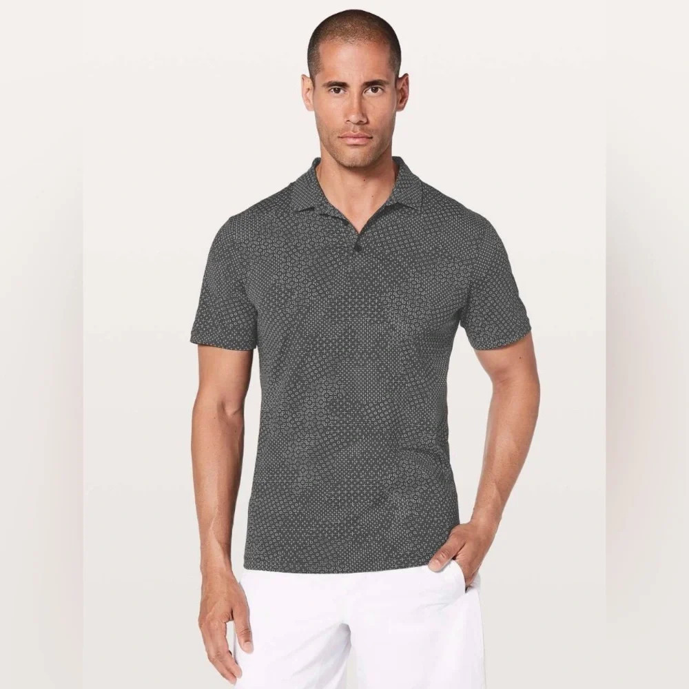 Lululemon Men's Propel Polo Stitch Camo Ice Grey Deep Coal  Luxtreme small